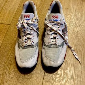 New balance 998 mens Super light gray, almost white, red and blue size 11